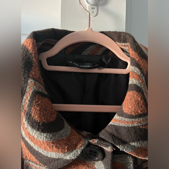 Vintage Abstract Print Orange and Brown Coat | Size 8 - Picture 5 of 8